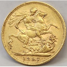 AUSTRALIA 1897 . ONE 1 SOVEREIGN . MELBOURNE . GOLD